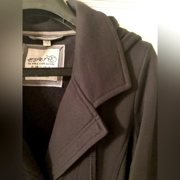 ESPRIT FITTED BLACK PEA-COAT STYLE HOODED JACKET - Picture 9 of 16